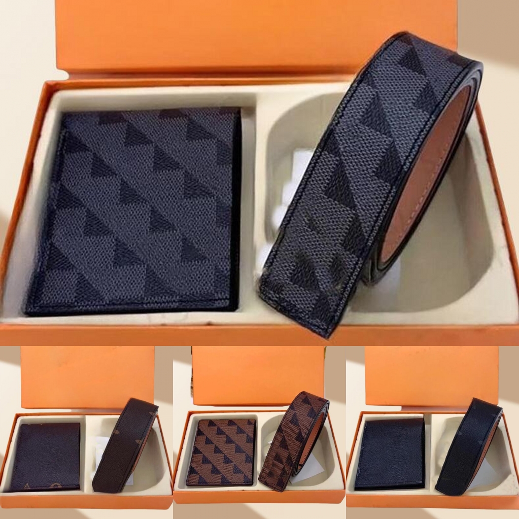 Designer belt mens belt desinger wallet set full pattern genuine leather black white smooth bukle cintura 3.8cm width thin jeans mens belt solid color daily faf076