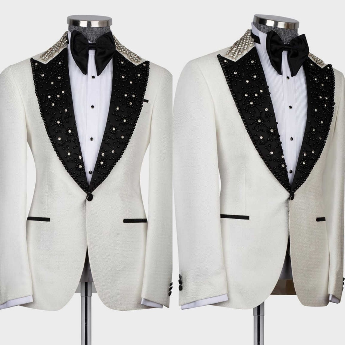 Exquisite Men Suits Rhinestone Beaded One Piece Set Coat Peaked Lapel Wedding Tuxedos One Button Business Formal Wedding Suit For Groom Custom Made