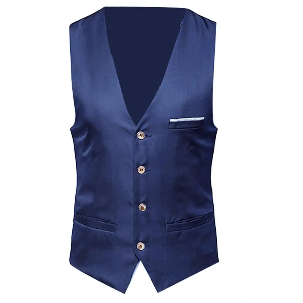 Men Suit Vest Formal Solid Color Single Breasted Business Waistcoat Multi Pockets Male Tops Mens Clothing For Party 241129