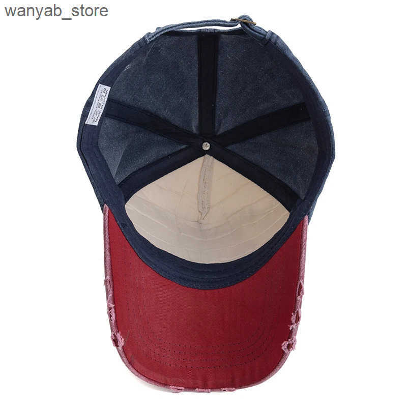 Ball Caps New motorcycle printed baseball cap retro color block wash cap adjustable mens dad hat L240910