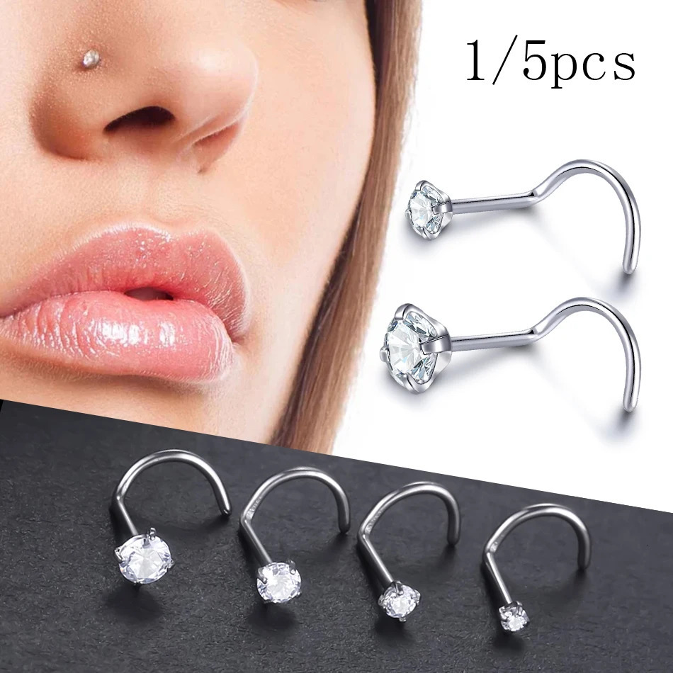 Implant Nose Stud Ring Set Round CZ Crystal Piercings 15225M Screw Nostril Piercing Earring Jewelry 20G 241125