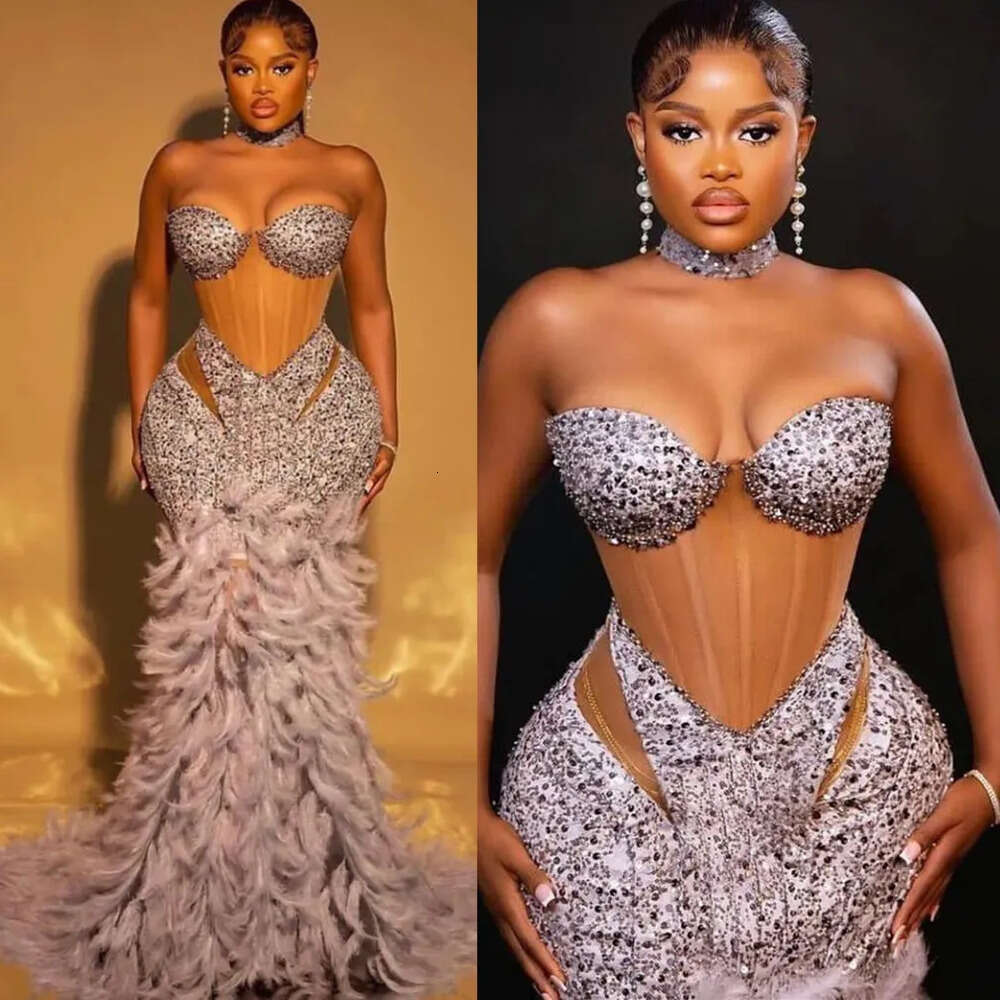 Aso Sier August Mermaid Ebi Prom Dress Feather Sexy Evening Formal Party Second Reception Birthday Engagement Gowns Dresses Robe De Soiree Zj Es 66603