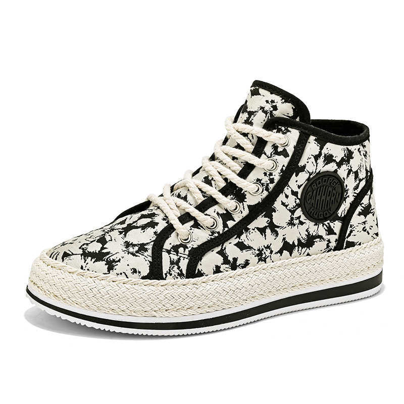 Autumn mens board shoes high top floral niche fashion trend lace up sports board shoes skateboard shoes mens shoes M241129