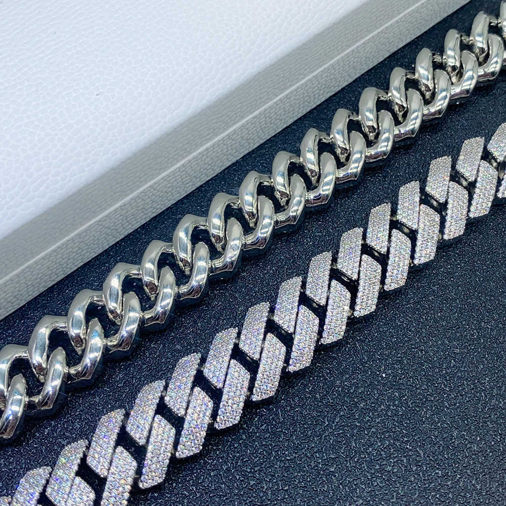 New 15mm sier inlaid four rows of moissanite mens Cuban chain necklace bracelet