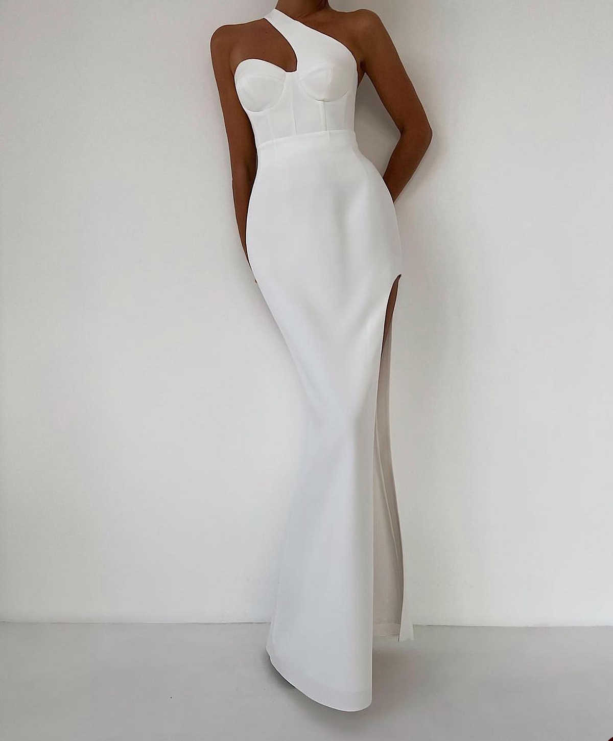 Graceful Mermaid Prom Sleeveless One Shoulder Design Floor Length Side Split Celebrity Evening Dresses Plus Size Custom Made L24475 0508