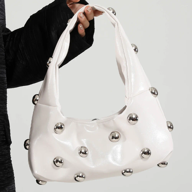 2025 NEW Hobo Women PU Rivet Shoulder Bag Trendy Underarm Adjustable Strap Crossbody Bags Cool Sg Punk Style Satchel Handbag zhanyishengli