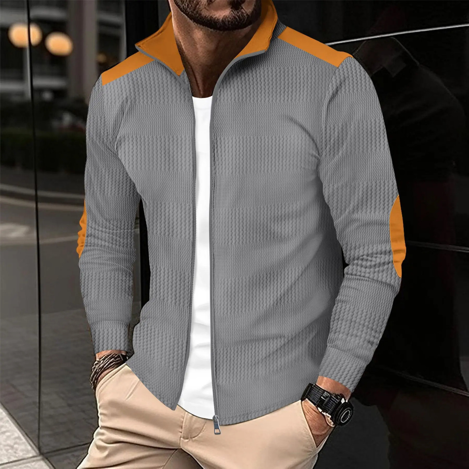 European and American crossborder autumn mens casual long sleeve young wrist embroidery lapel zipper jacket top 241129