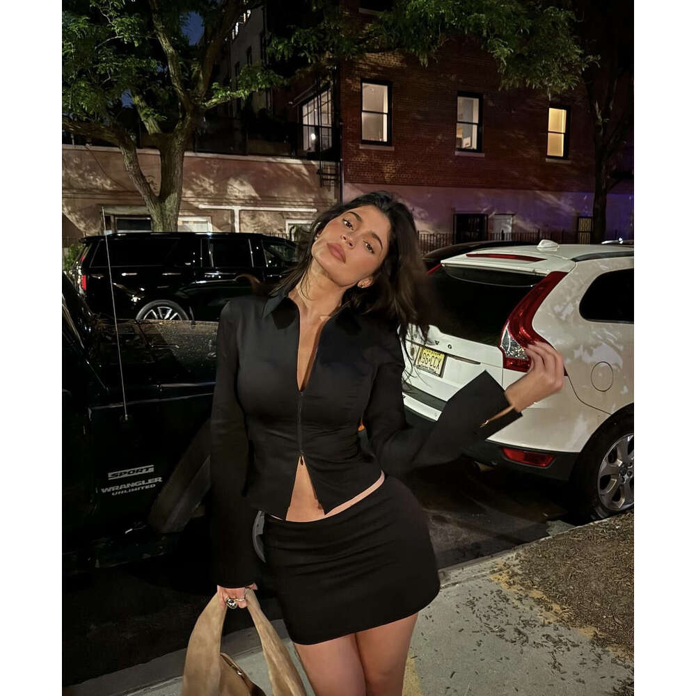 Kylie The Same Pop Two-Way Zipper Short Shirt Drop007 Standing Collar Slim-Fit Top