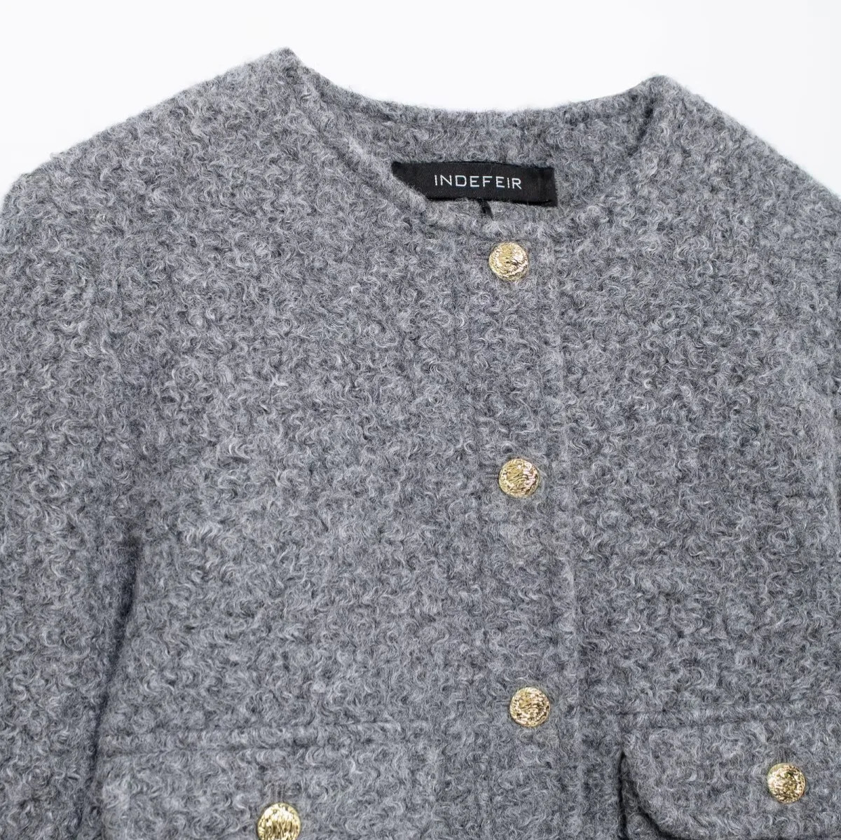 Womens Pearl Leather Round Neck Long Sleeved Short Jacket 241129