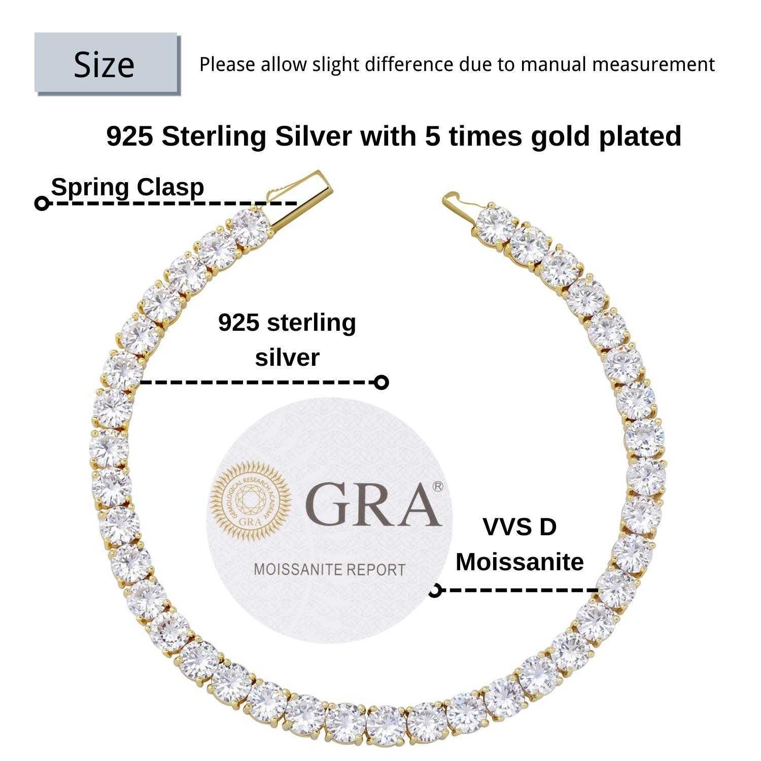 925 silver moissanite bracelet iced out VVS moissanite 3mm 4mm tennis bracelet spring clasp lab diamond tennis chain necklace