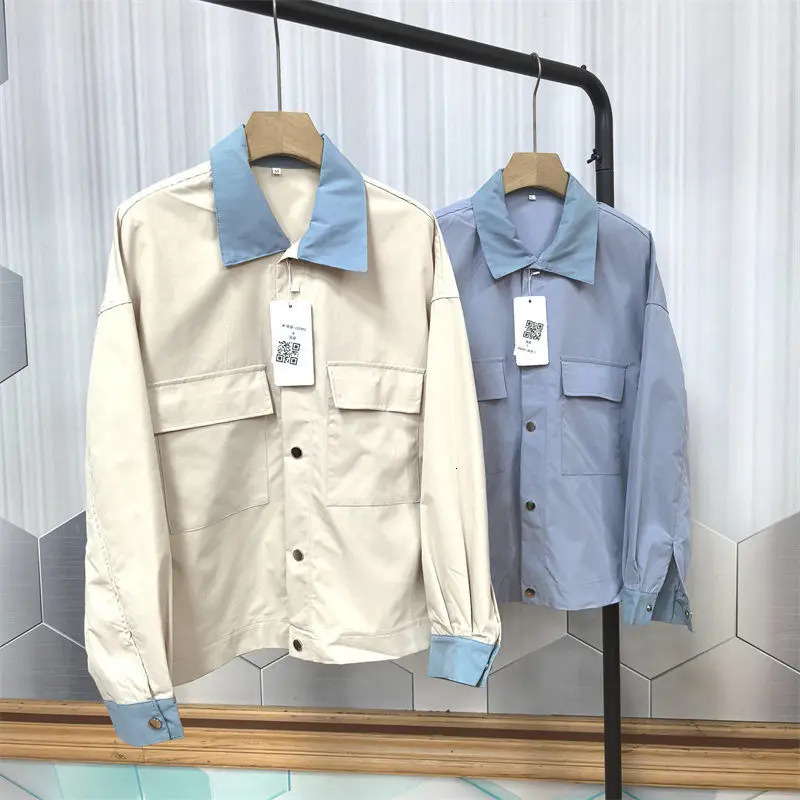 Simplicity Handsome ity Fashion Casual Creative Splicing Pocket Turndown Collar Jacket Loose Mens Outerwear Autumn 2024 241129