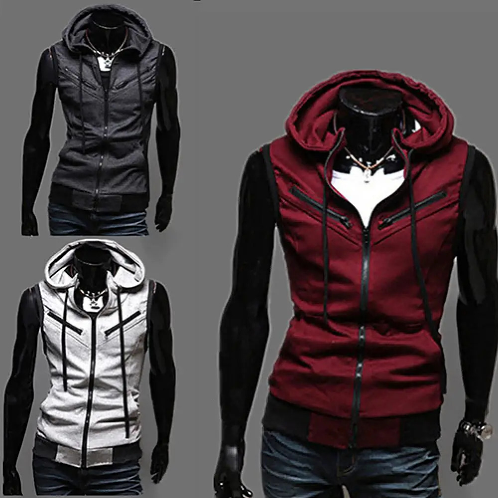 2023 Fashion Zipper Cardigan Sweater Mens Sleeveless Hooded Vest Jacket Plus Size S3XL Streetwear Hoodies 241129