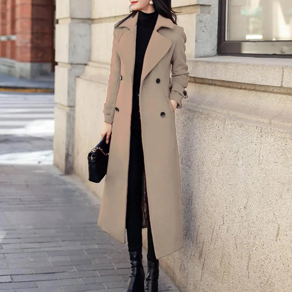 Winter Overcoat Elegant Doublebreasted Waist Belt Long Woolen Jacket Fashion Thermal Thick Women Trench Coat Wool 241129