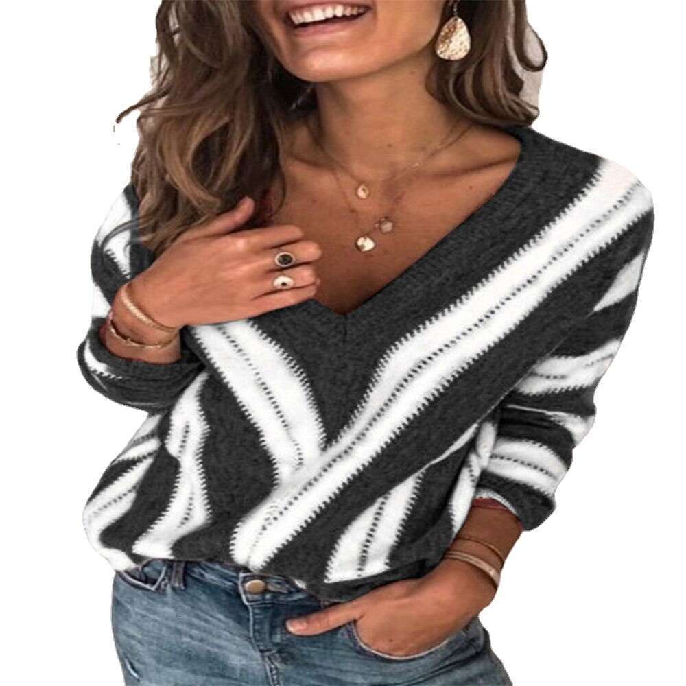 Autumn Winter Thin Style Commuting Base Sweater For Women, Loose V-Neck Long Sleeved Knitted Clothing From Europe America, Trendy Clothing, Fashionabl