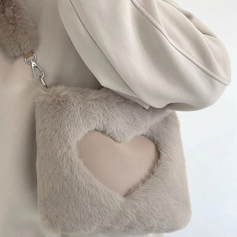 Faux Fur Winter Women Large Capacity Cute Plush Ladies Shoulderbag Female Clutch Purse Handbags Messenger Tote Bag 2023