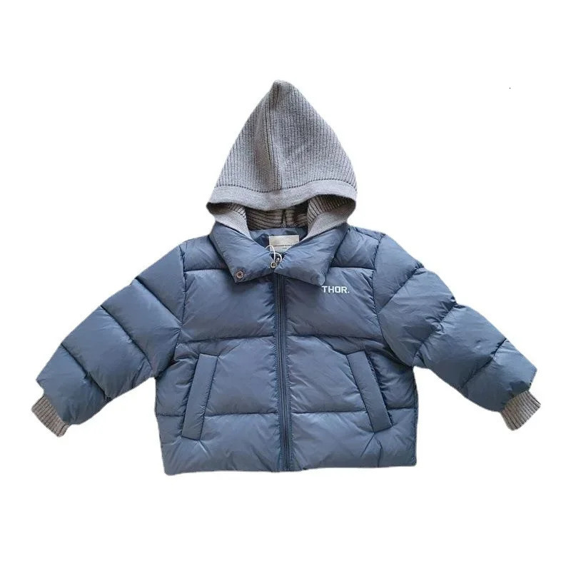 2023 Winter Baby Toddler Boy Korean Style Knitted Patchwork Hooded Jacket Coat Thicken Outdoor Wear 27YEARS 241126
