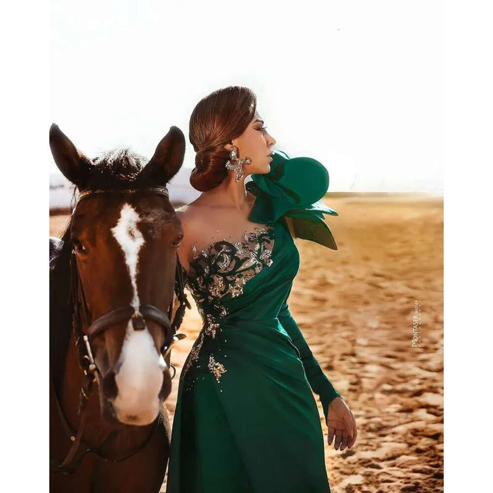 Size Aso Ebi Arabic Plus Green Mermaid Lace Prom Dresses Beaded Sheer Neck High Split Evening Formal Party Second Reception Gowns Zj