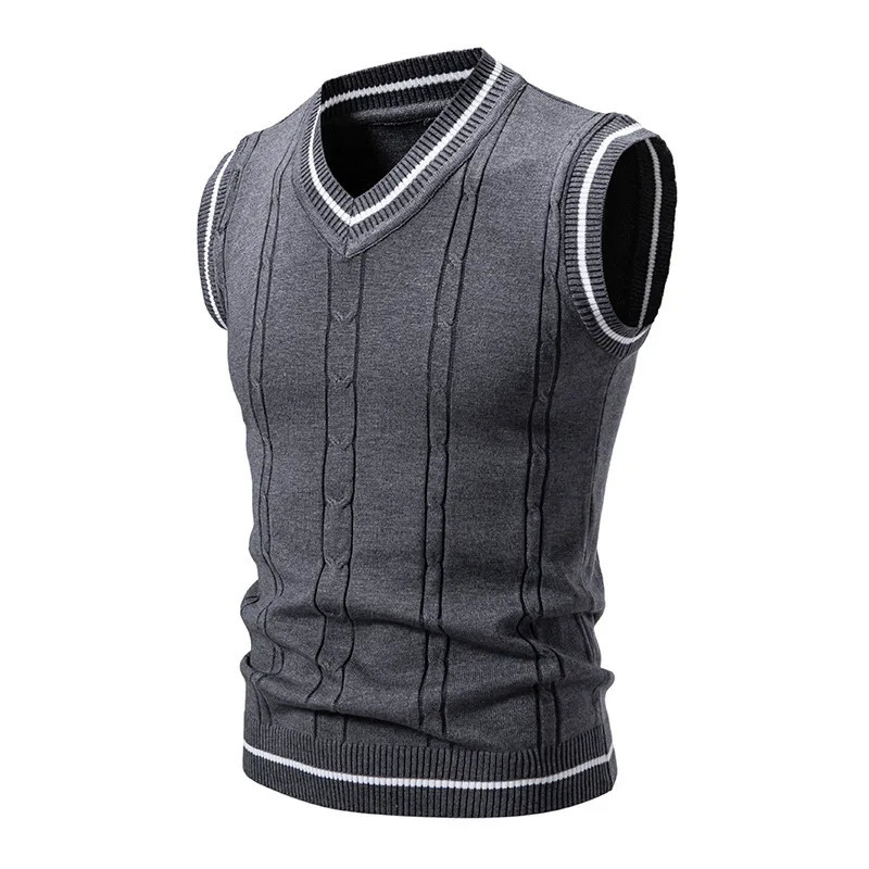 Autumn Winter Mens Knit Vests VNeck Sleeveless Slim Fit Knitted Pullovers Men Fashion Patchwork Smart Casual Sweater Vest Man 241129