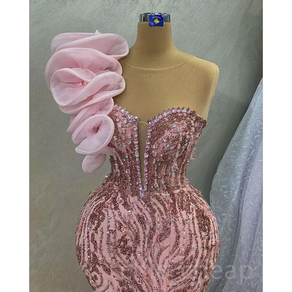 Pink Ebi Mermaid Aso April Prom Dress Beaded Crystals Evening Formal Party Second Reception Birthday Engagement Gowns Dresses Robe De Soiree Zj Es 021