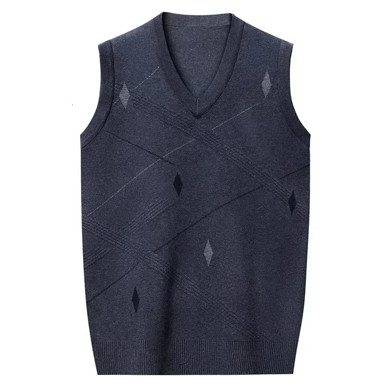 Mens Sleeveless Vest Casual Vneck Diamond Patterned High Quality Man Clothes 241129