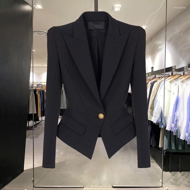 Womens Jackets Autumn Designer Fashion Golden Buttons Blazer Elegant Office Lady Notched Collar Slim Single Button Jacket Tops 411P