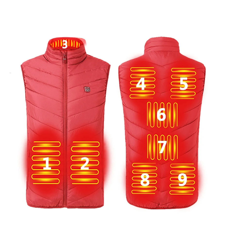 9 Areas Electric Heating Vest Usb Heated Jacket Men Women Bodywarmer Winter 241129