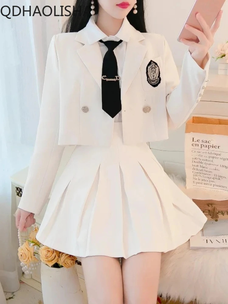 Two Piece Set for Women Autumer Long Sleeve Suit Jacket Pleated Skirt Elegant Sets To Dress Temperament Korean 241129