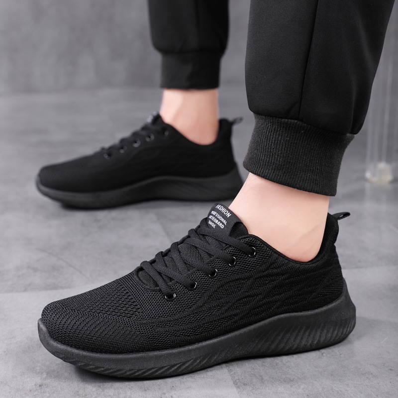 Sports shoes men's running shoes summer new fashionable and versatile black mesh men's casual work shoes
