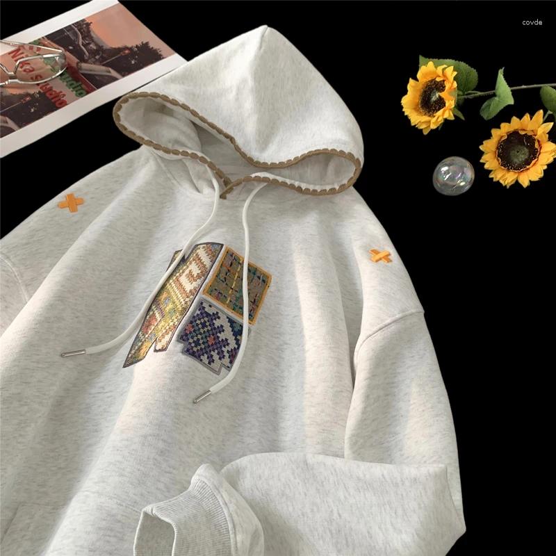 Men's Korean Streetwear Splicing Hoodie - Embroidered Pattern Hooded Sweatshirt, Loose Casual Pullover For Fall/Winter