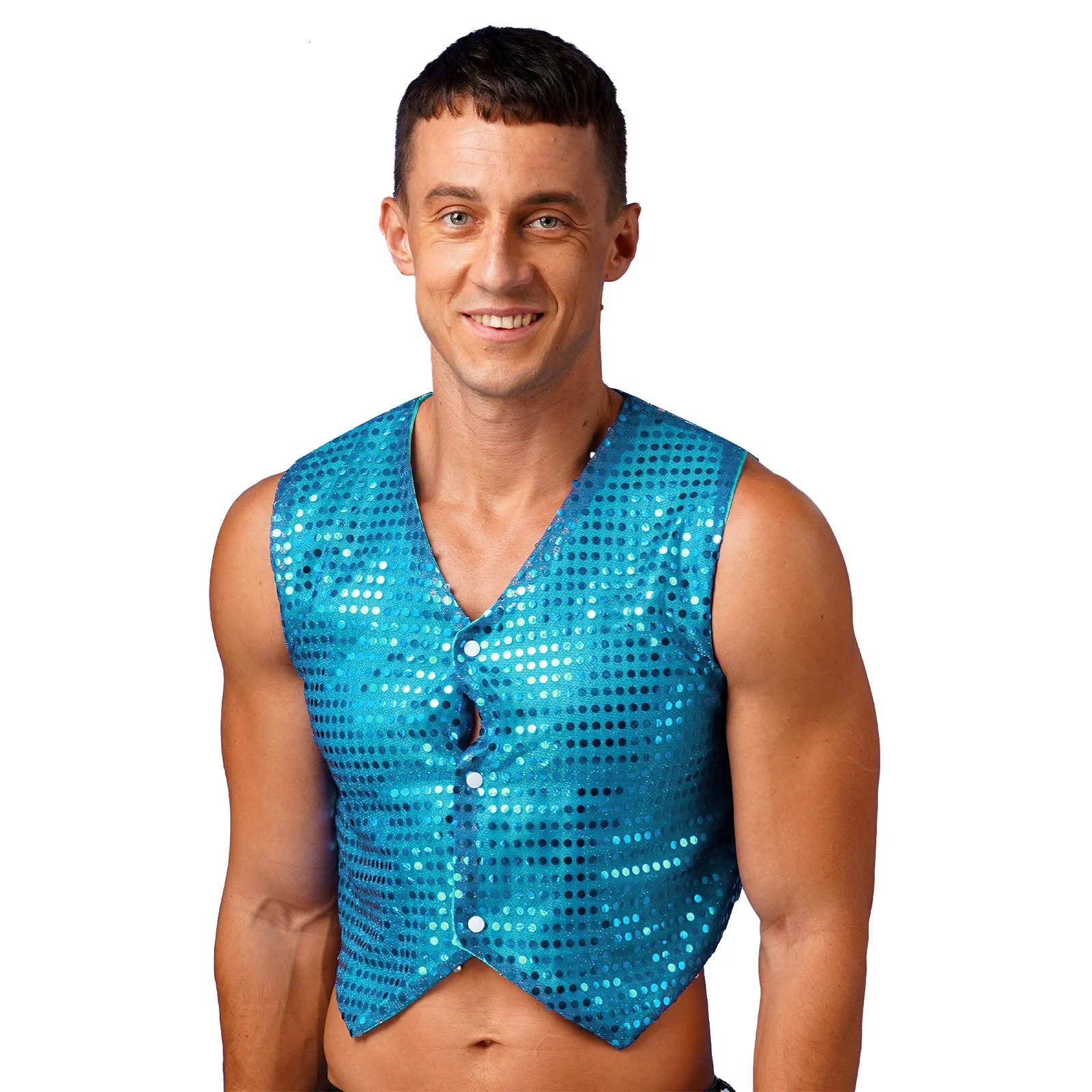 Mens Glittery Sequins Disco Rave Vest Tops Jazz Latin Modern Dance Stage Performance Costume Shiny Sequined Sleeveless Waistcoat 241129