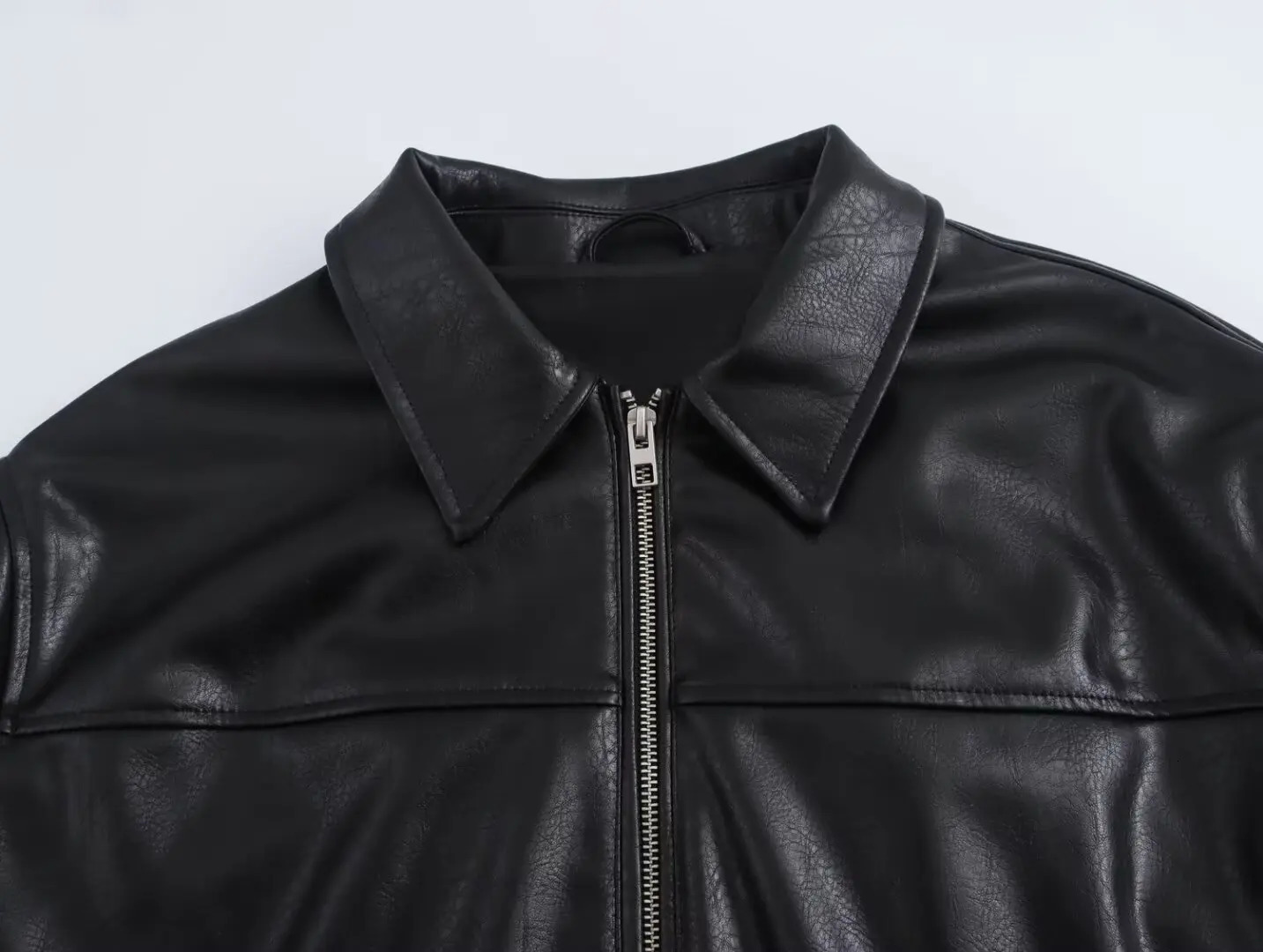 TRAF Faux Leather Bomber Jackets Woman 2024 Black Pleated for Women Fall Zipper Womens Jacket Long Sleeve 241129