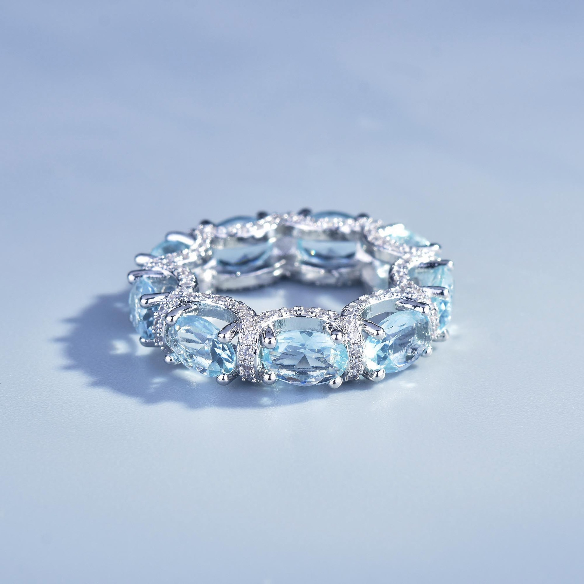 2024 Top Sell Choucong Wedding Jewelry Sets Luxury 925 Sterling Silver Blue Aquamarine CZ Diamond Gemstones Party Women Bracelet Engagement Ring Gift
