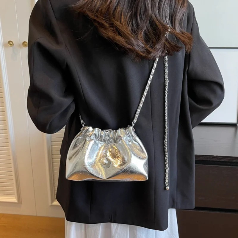 Fashion Y2K Millennium Bag Women New TLXT High Sense Shoulder Bags Summer Chain Bag Fashion Bucket Bag Messenger Bags Purses Handbags Silver Bag Designer