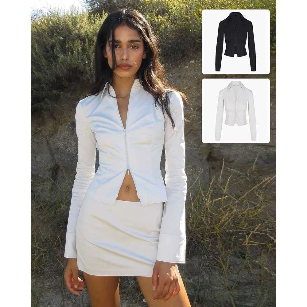 Kylie The Same Pop Two-Way Zipper Short Shirt Drop007 Standing Collar Slim-Fit Top