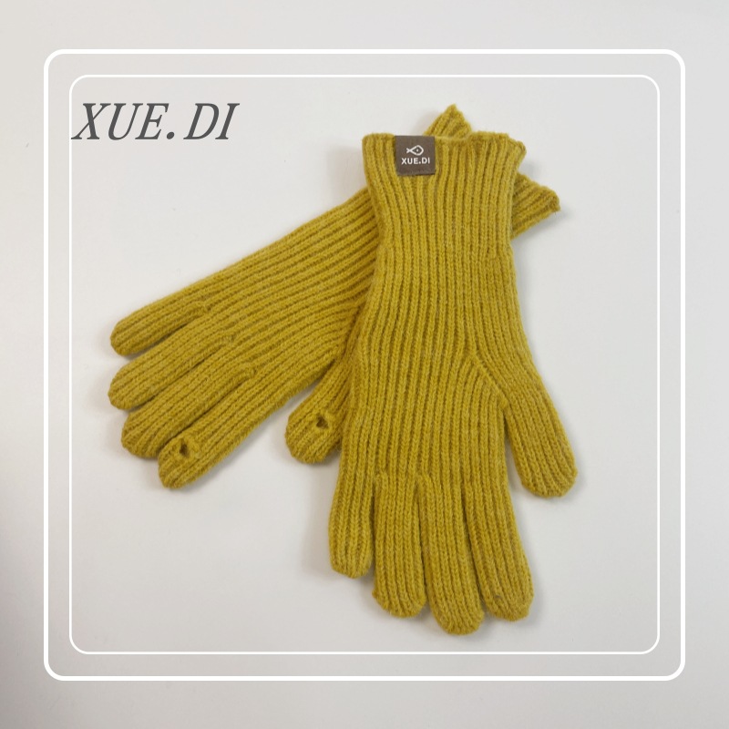 Winter fine wool two finger touch screen gloves for women knitted yarn for warmth solid color windproof and dew proof