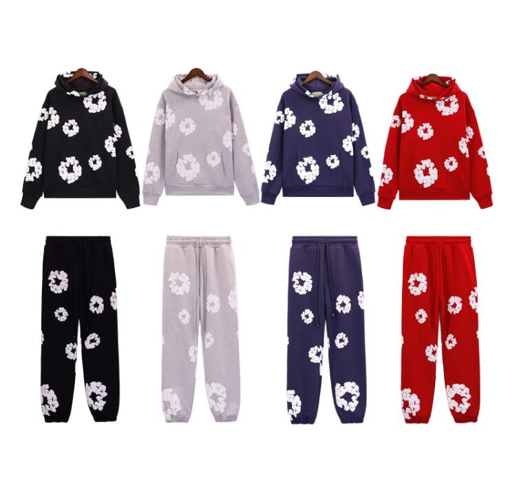 Men women Hoodies Fashionable Design Foam Printed Letters Flower Jogger Casual Drawstring Pants Round Neck Hooded Hoodie Sports Street Set Wreath Sweatshirt A6