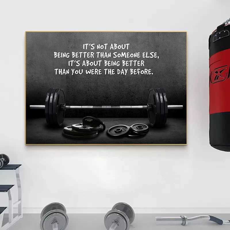 Modern Motivating Quote Sports Art Posters and Prints Wall Canvas Art Barbell Decorative Painting for Gym Room Fitness Lovers W241128
