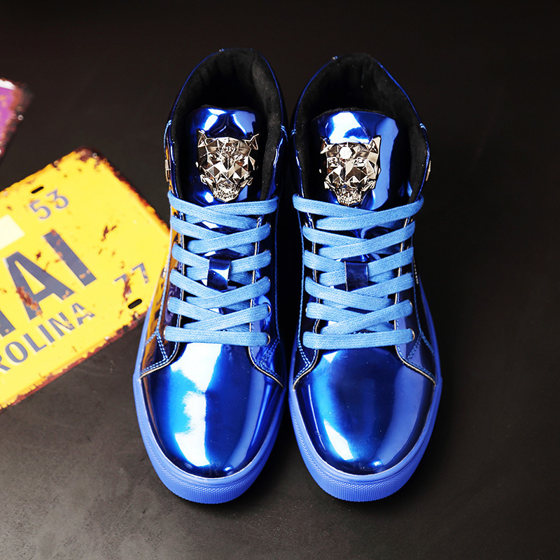 New plus size high top skateboarding Korean version personalized wrinkle free mirror fashion street dance men's casual sports shoes designer vers