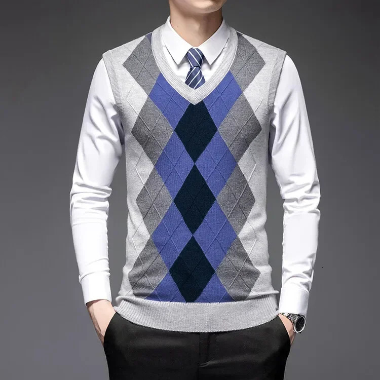 Mens Business Casual Pullover Wear Warm Sleeveless Wool Knitted Sweater Vest Tops 241129
