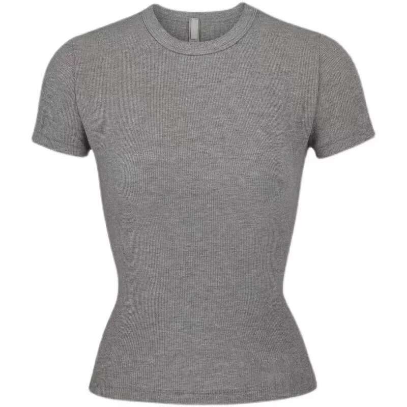 Kim Top T-Shirt Short Sleeve Stretch Slim Kylie With Thread Pure Cotton Round Neck Base