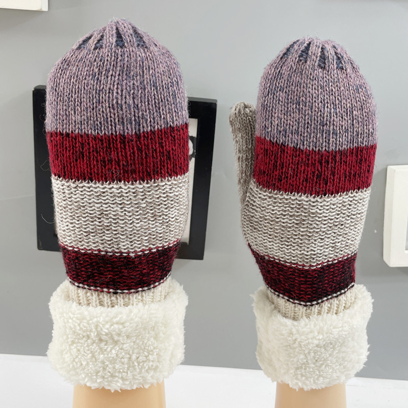 Autumn and winter women's gloves European and American velvet thickened anti cold outdoor warm wool knitted finger bag gloves