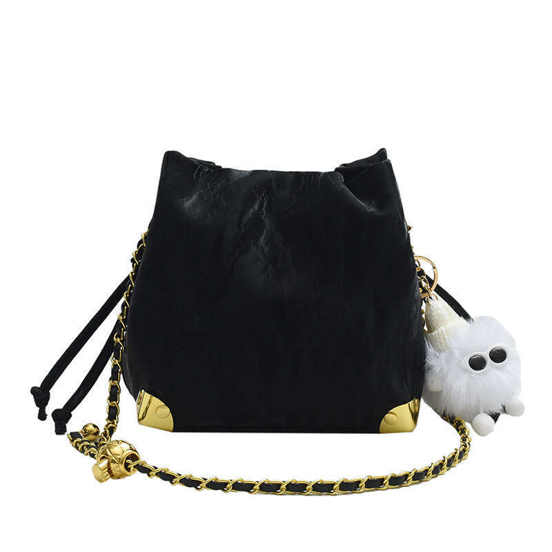 Korean Version Popular Bucket Bag, Women's New Fashionable Casual Chain Crossbody, Niche Drawstring, Underarm B2