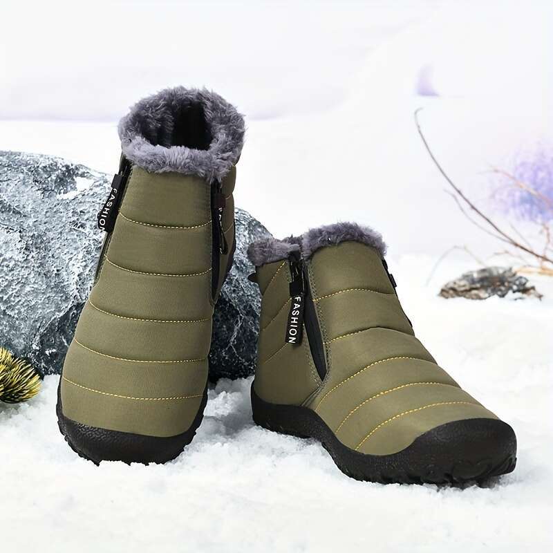 Cozy Men's Winter Snow Boots - Easy Zip, Non-Slip Ankle Protection For Outdoor Trekking Casual Solid Color Style