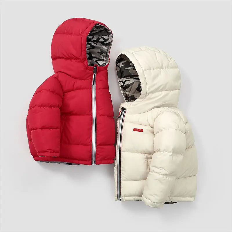 Winter Thick Warm Down Coat For Boys Jackets Can Be Worn On Both Sides Toddler Hooded Outerwear Infant Children Clothes 241126