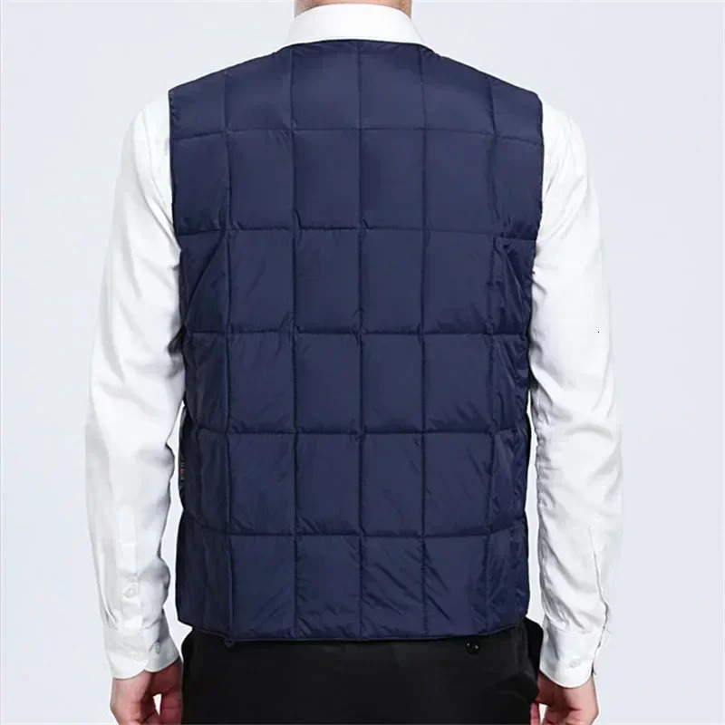 Lightweight Duck Down Warm Vest for Men Winter Vneck Sleeveless Jacket Male Button Coat Fashion Casual Waistcoat 241129