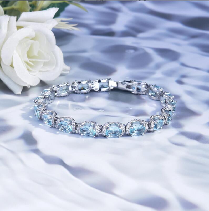 2024 Top Sell Choucong Wedding Jewelry Sets Luxury 925 Sterling Silver Blue Aquamarine CZ Diamond Gemstones Party Women Bracelet Engagement Ring Gift