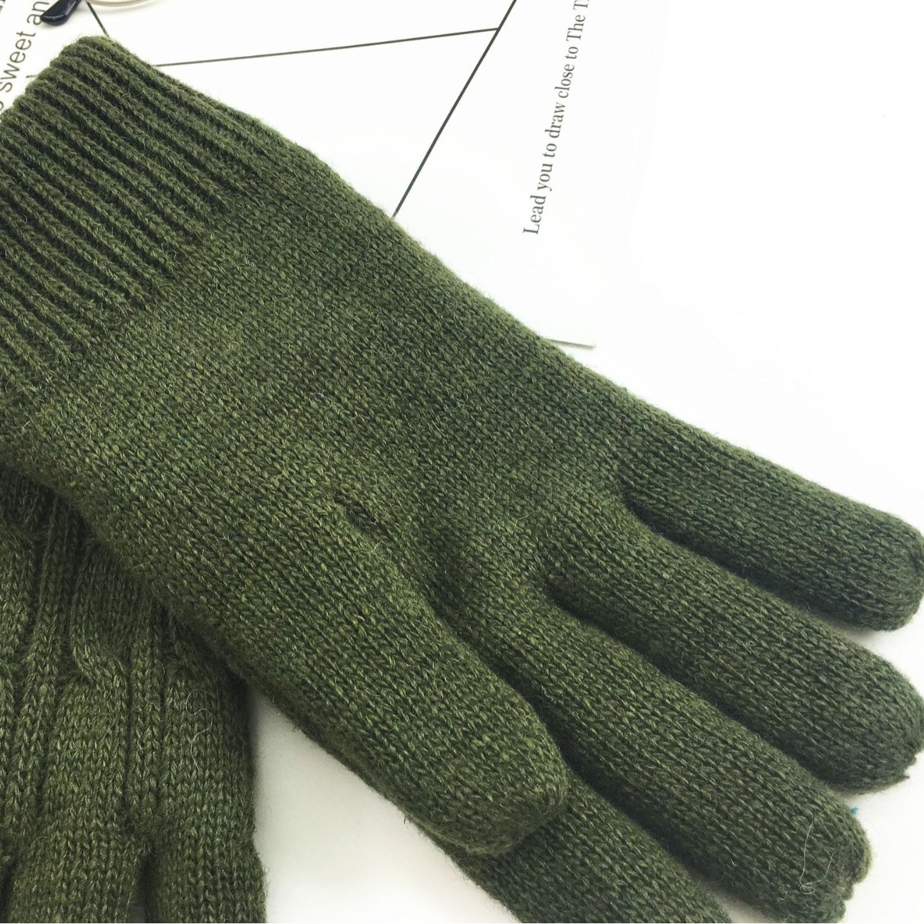 Winter Warm Gloves for Men Five Finger Wool and Fleece Solid Color Knitted Outdoor Cycling Cold resistant Gloves Wholesale for Foreign Trade