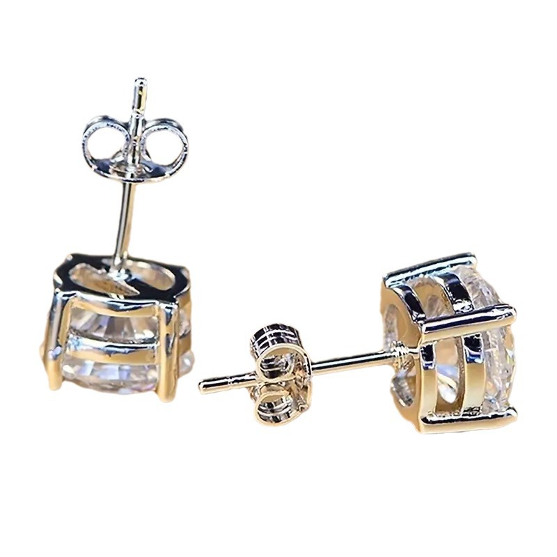 Copper 4 Prong Zirconia Ear Studs Earrings for Men Women 18K White Gold Silver Crystal 4-Claw Earrings Trendy Design Diamond Earrings Hypoallergenic E