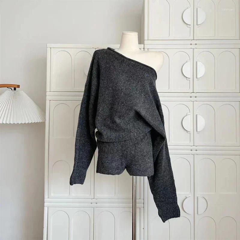 Womens Tracksuits Women Two Piece Suit Vintage Long Sleeve Sweater And Short Pants 90s Aesthetic Y2k Skirt Sets Elegant 2000s Clothes 2024
