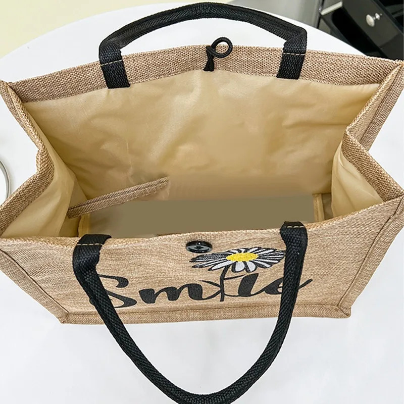 Tote Woven Bag Women Handpainted Pattern Letter Canvas Shopping Handbag 241203